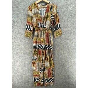 Toxik3 Jumpsuit Women M Medium Black Animal Print V-Neck Long Sleeve Straight